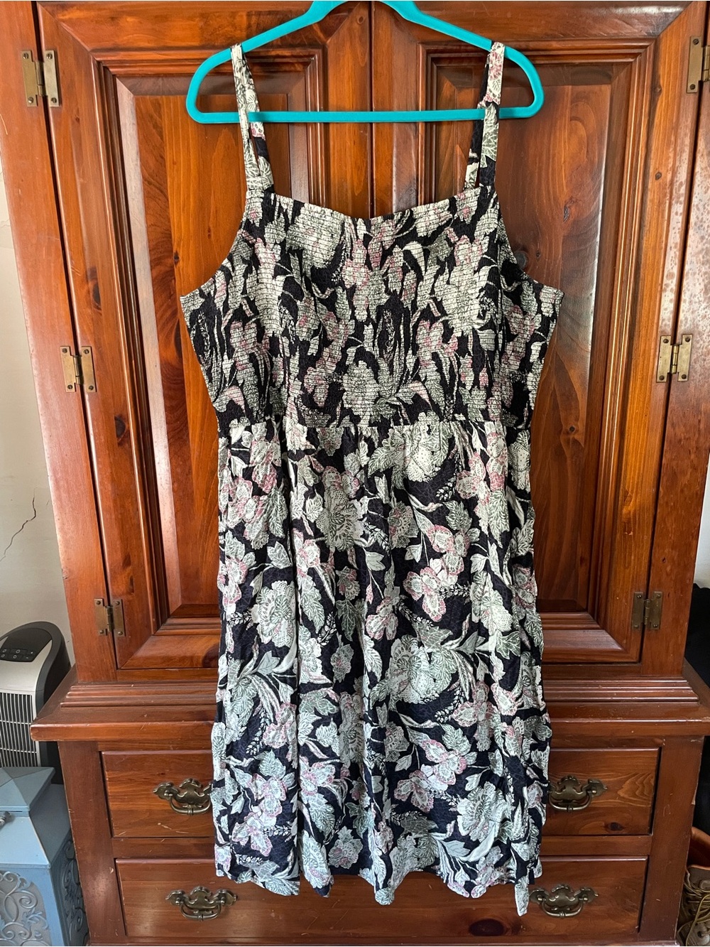Old Navy Black Floral Sundress with Cream and Pink Accents